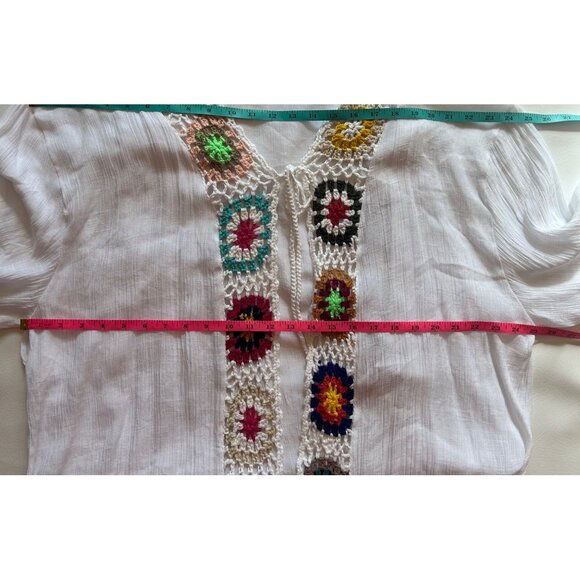White Mark Plus Size Boho Crochet Kimono With Colorful Tassels & Floral Pattern - Picture 8 of 9